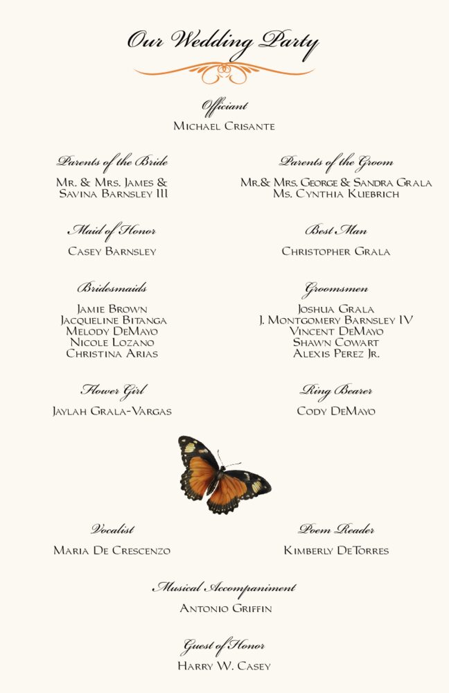 Butterfly Wishes Monarch Butterfly Wedding Program and Church Programs